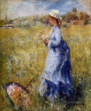 Mujer recogiendo flores Pierre Auguste Renoir Pinturas al óleo